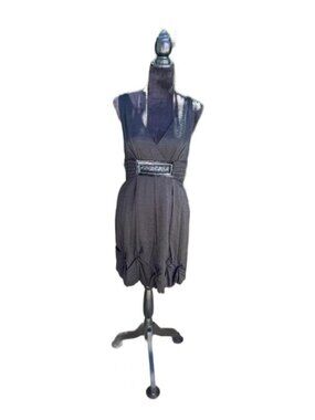 BCBG Max Azria Bubble Hem V-Neck Dress Black Size 8